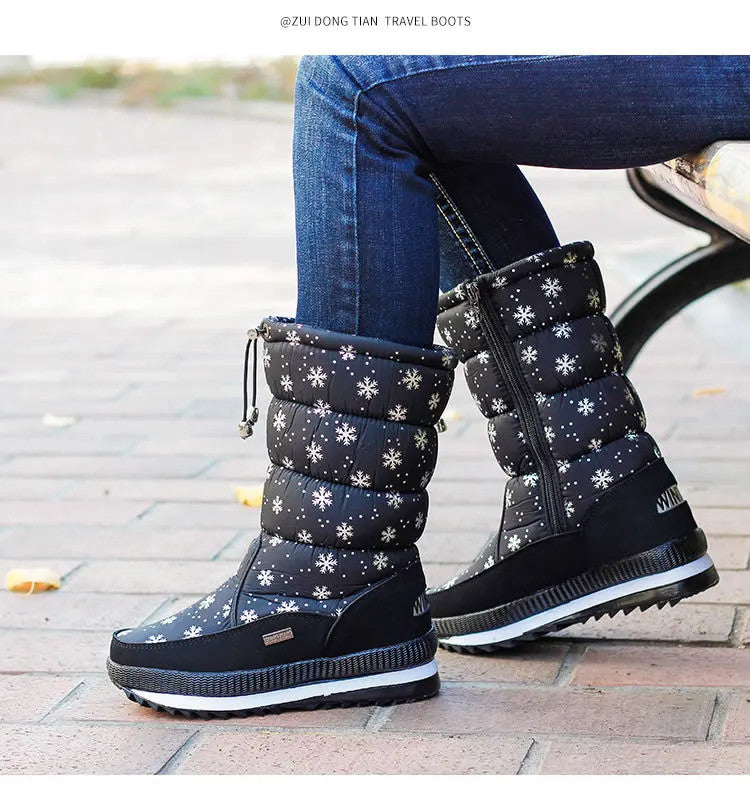 Winter women's Warm Plush Mid-calf Waterproof Snow Boot