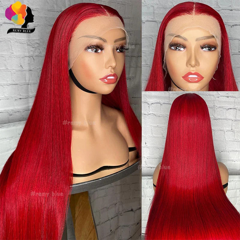 Colored Red Straight Lace Front Human Hair Wig 13x4 13x6 Transparent Lace