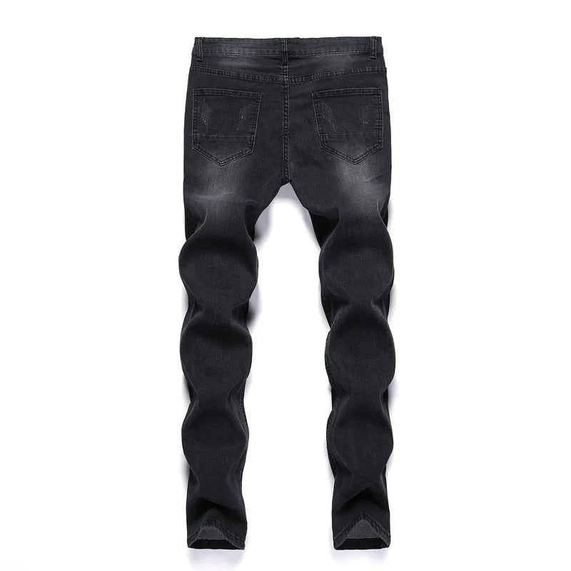 2025 New Fashion Street Style Ripped Skinny Jeans Men Vintage wash Solid Denim