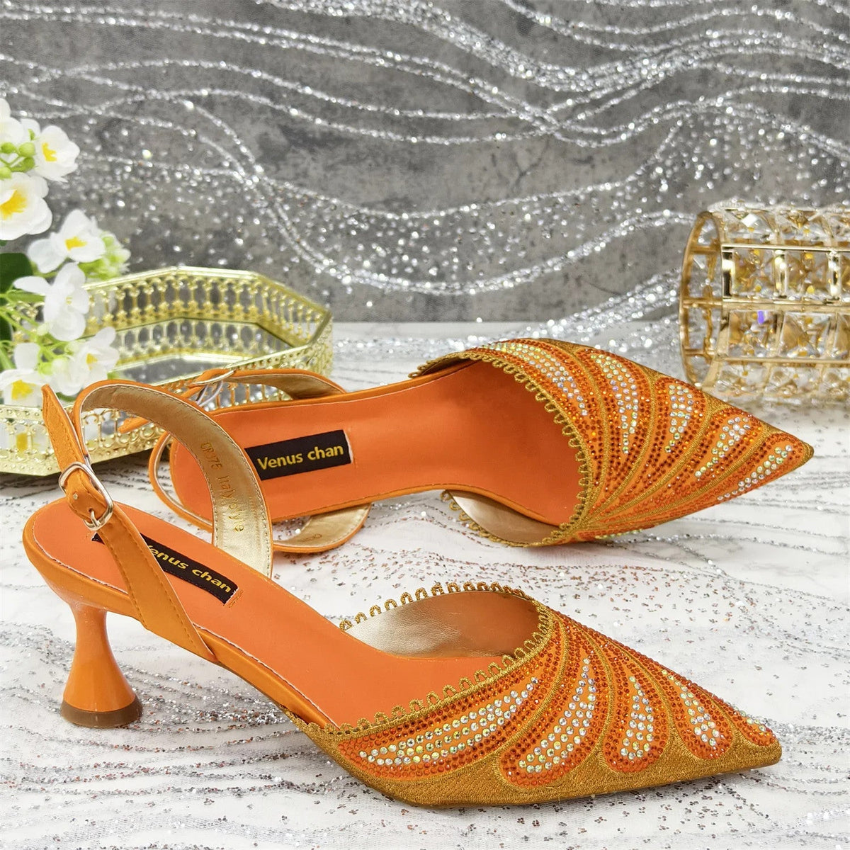 Diamond Studded Slingback Heels & Bag Matching Set — Butterfly Knot | 7 Colours | EU 37–43