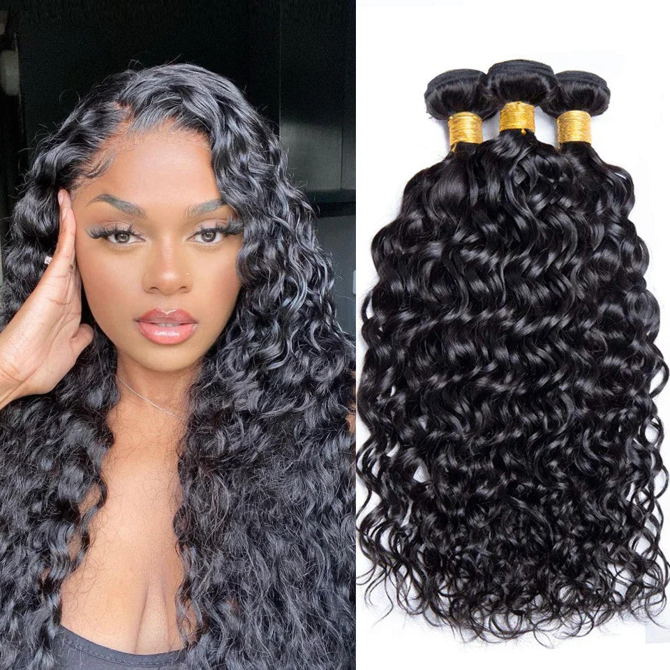 Water Wave Human Hair Bundles Curly Deep Wave 3 Bundles Brazilian Natural Black