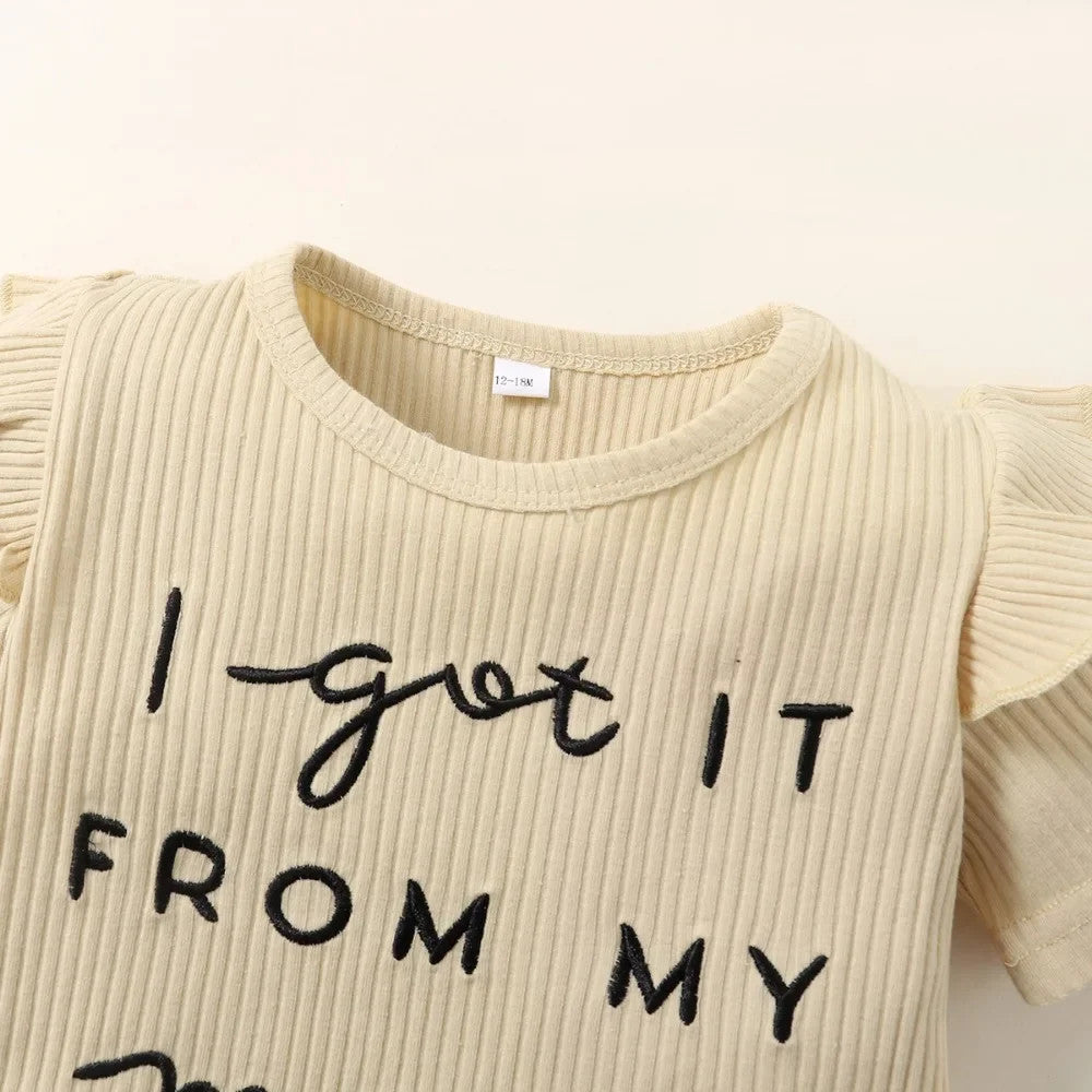 2PCS Toddler Baby Girl Clothing Set Letter Print Short Sleeve Top+Checkered