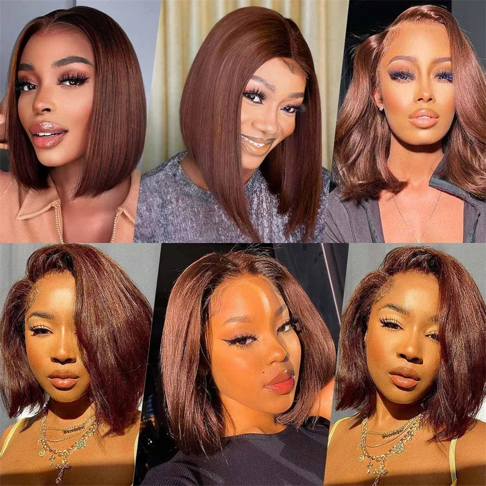 12A Double Drawn 210% Density Bone Straight Hair Bob Wig 13x4 Lace Front Wig