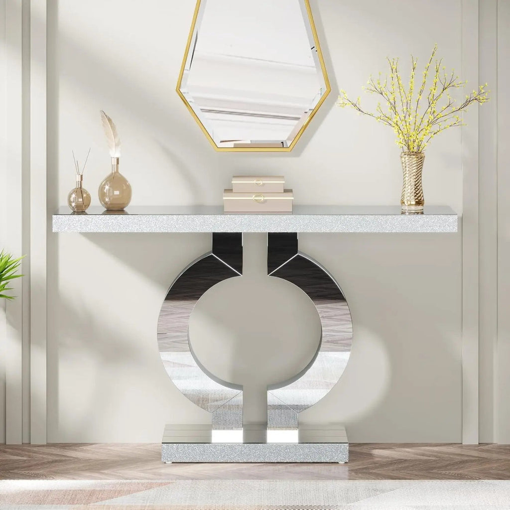 43.3-Inch (110cm)Mirrored Console Table, Modern Entryway Table with Thickened