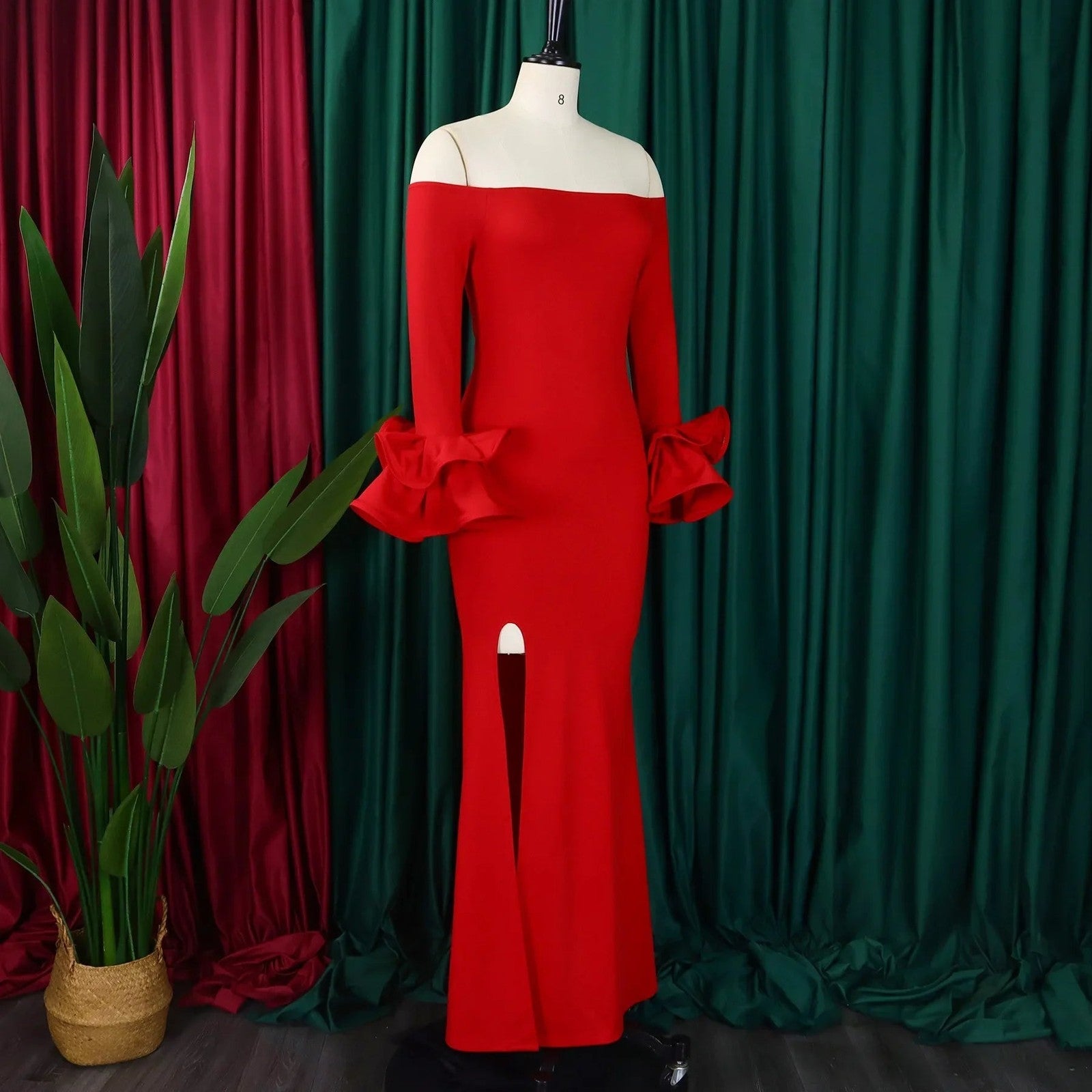 Elegant Sexy Side Slit Long Dress For Women Independent Stand Trade Clothing
