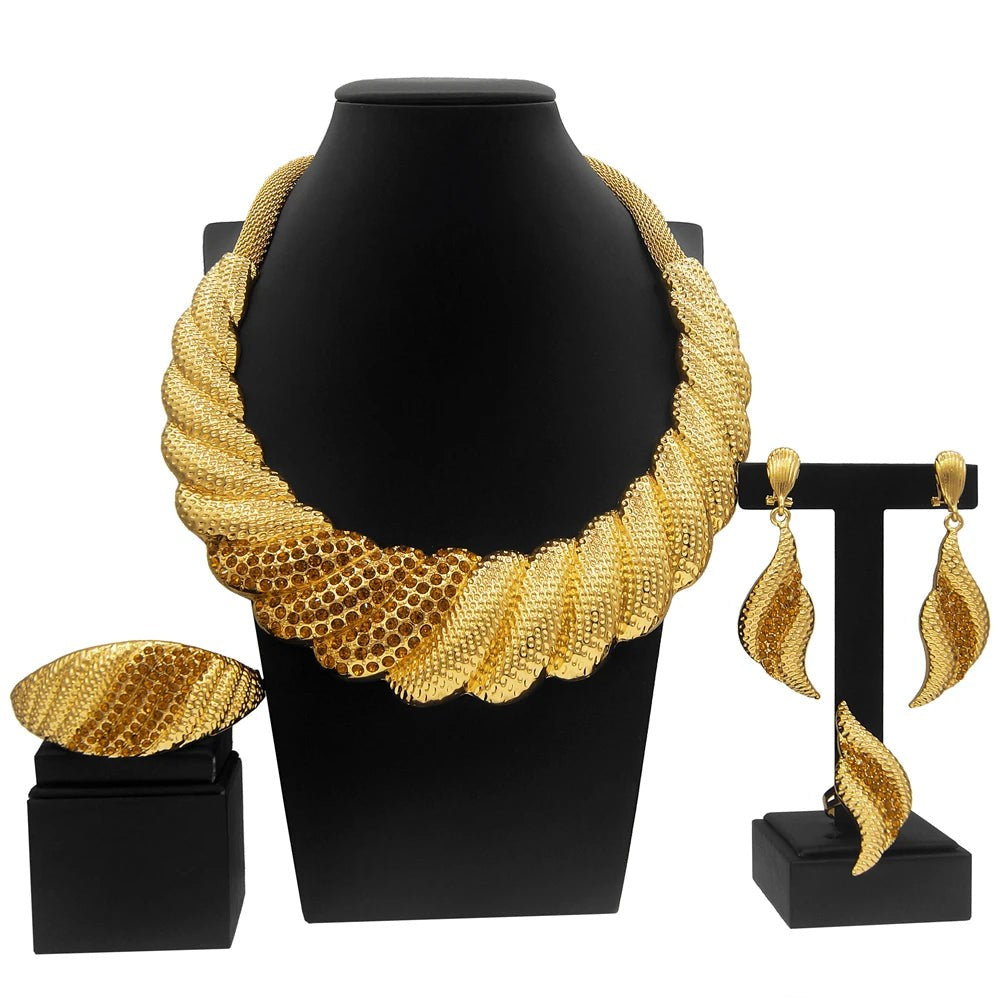 Dubai Gold Plated Jewelry Sets For Women Surround Big Necklace Plate 24K
