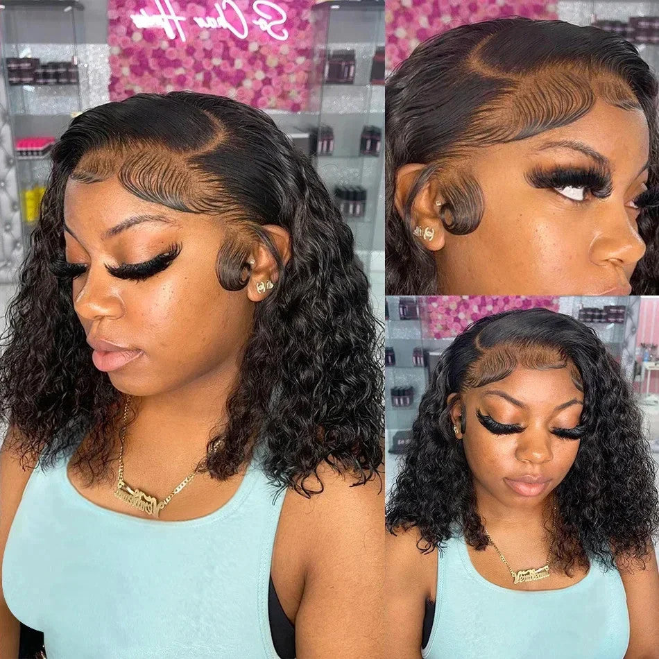 200% Short Curly Bob Wigs Lace Front Human Hair Wigs 13x4 4x4 Deep Wave Lace