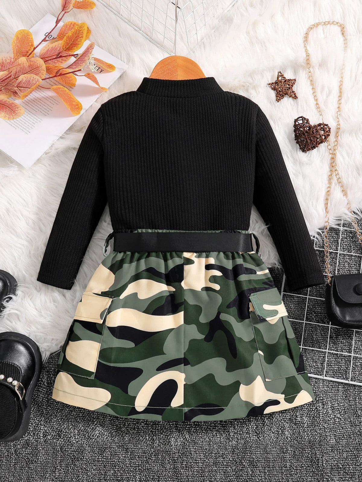 2-piece children's clothing autumn fashion girls' set - black round neck long