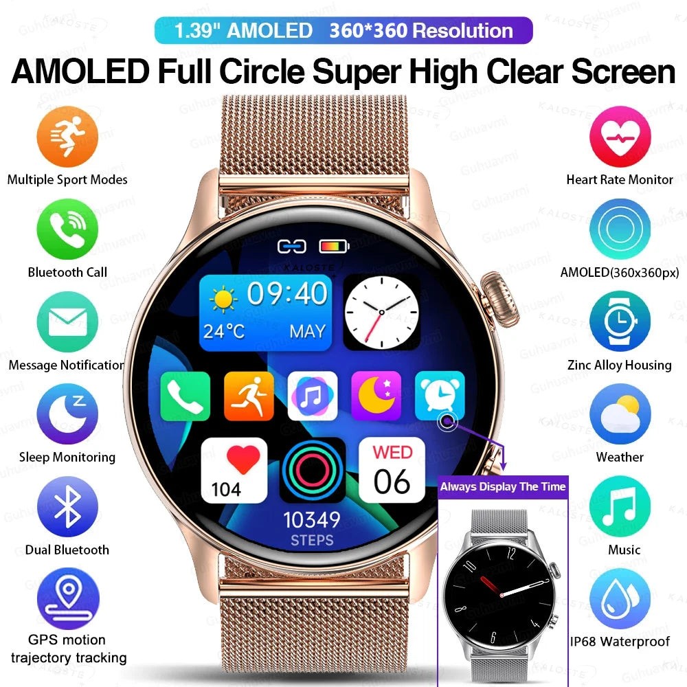 2025 New Smartwatch Women AMOLED HD Screen Always On Display Bluetooth Call