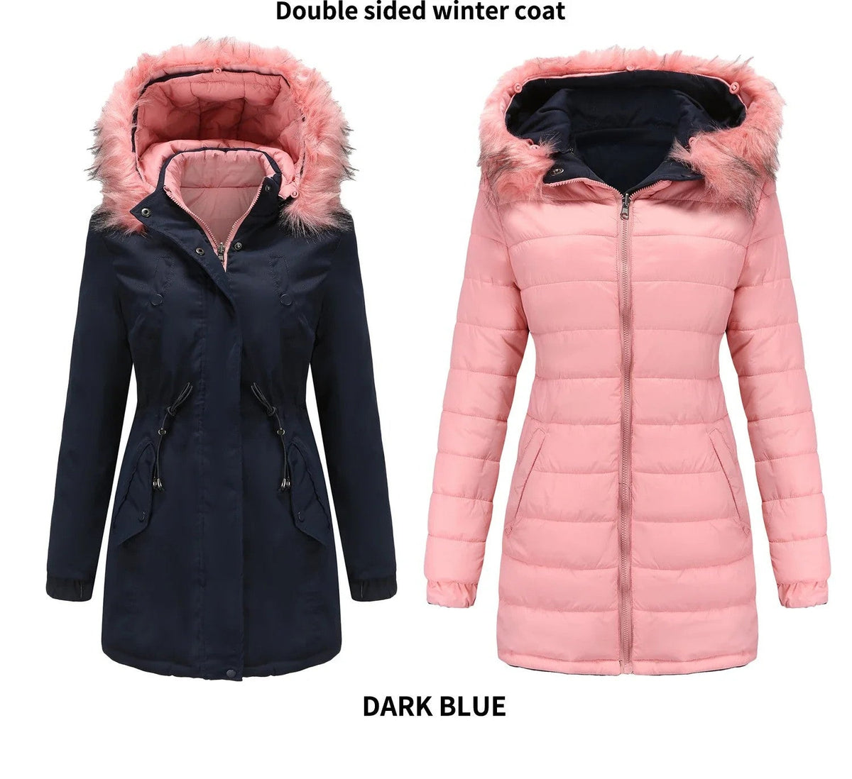 Women's Double-Sided Thick Parka – Detachable Zip | Hooded | Cotton-Padded | Slim Fit | XS–XXXL | 6 Colours