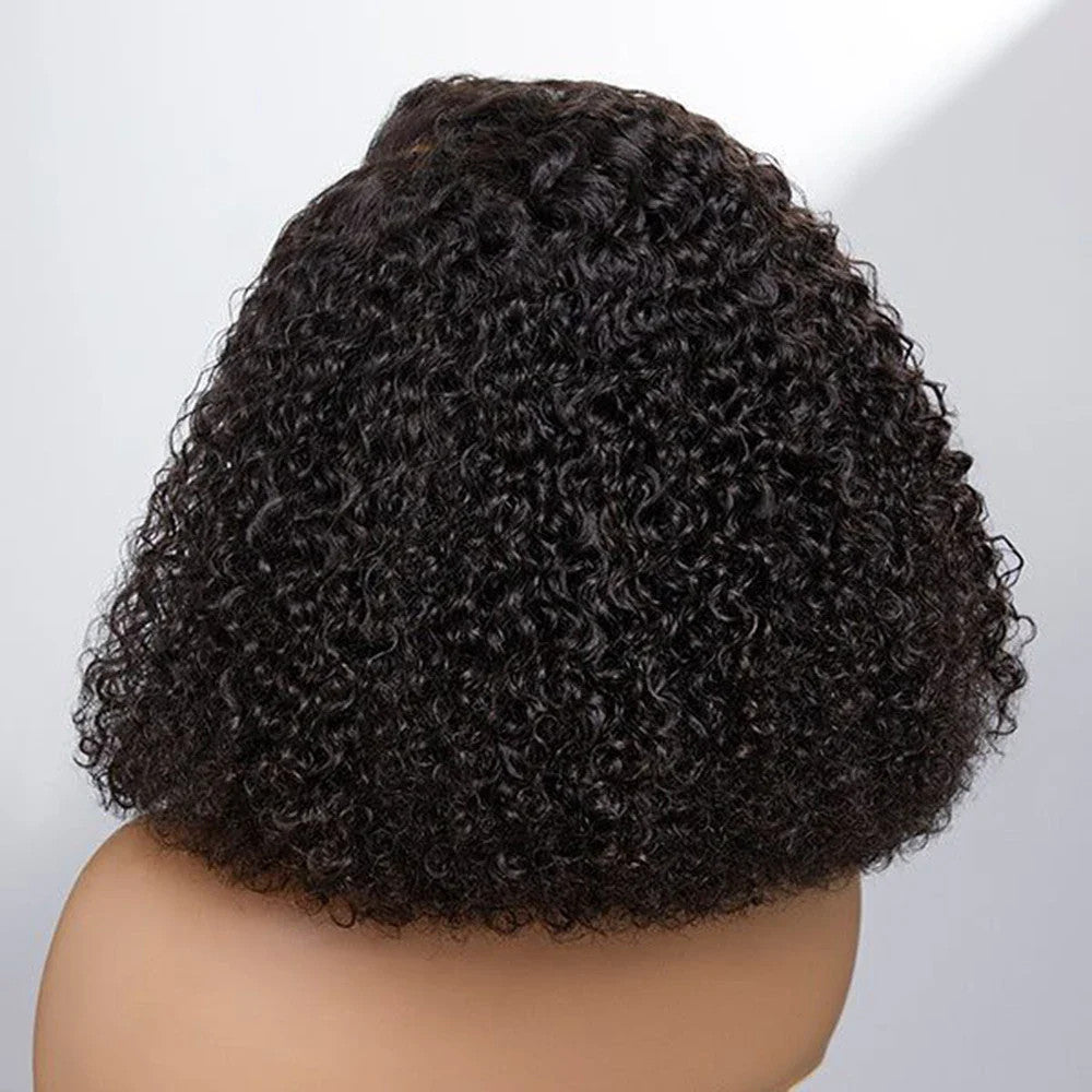 250% Density Short Bob Jerry Curly Human Hair Wig 13x4 Transparent Lace Frontal