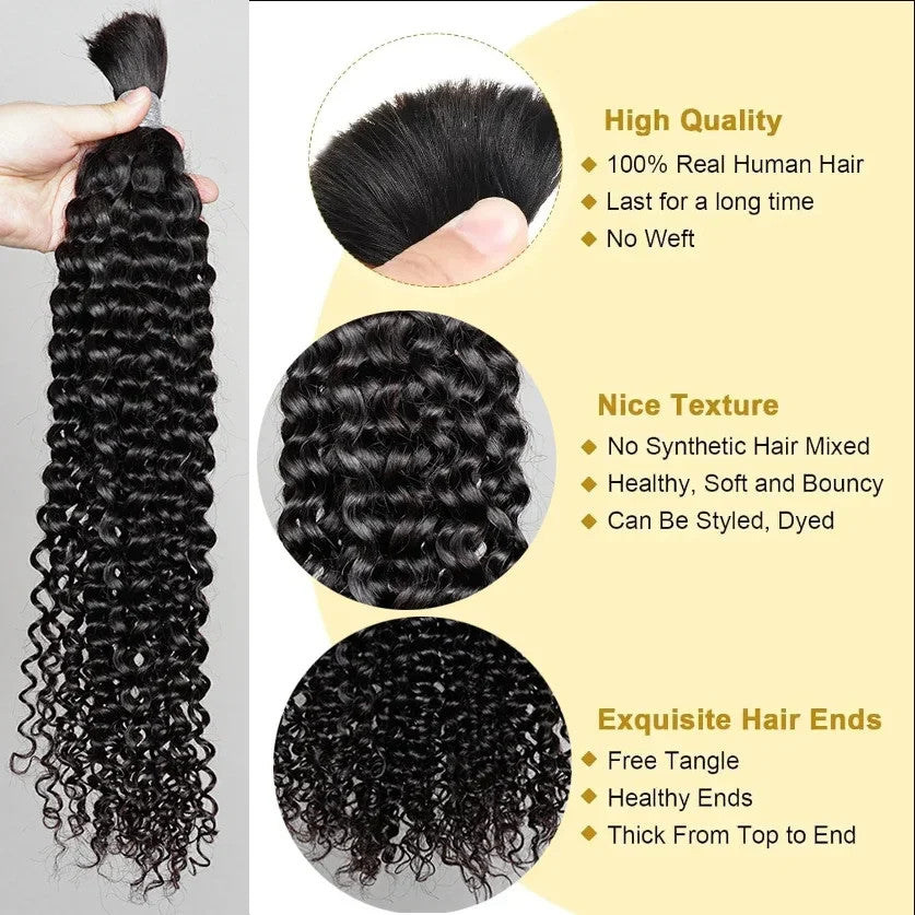 100% Human Hair Bulk for Braiding 1 Bundle Jerry Curly Natural Black Indian