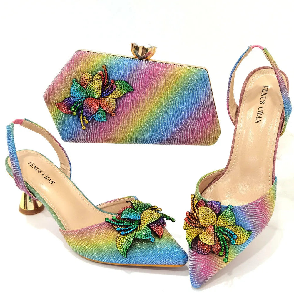 Rhinestone Flower Spike Heel Pumps — Mary Jane Pointed Toe | Black · Green · Pink · Multi | EU 37–43