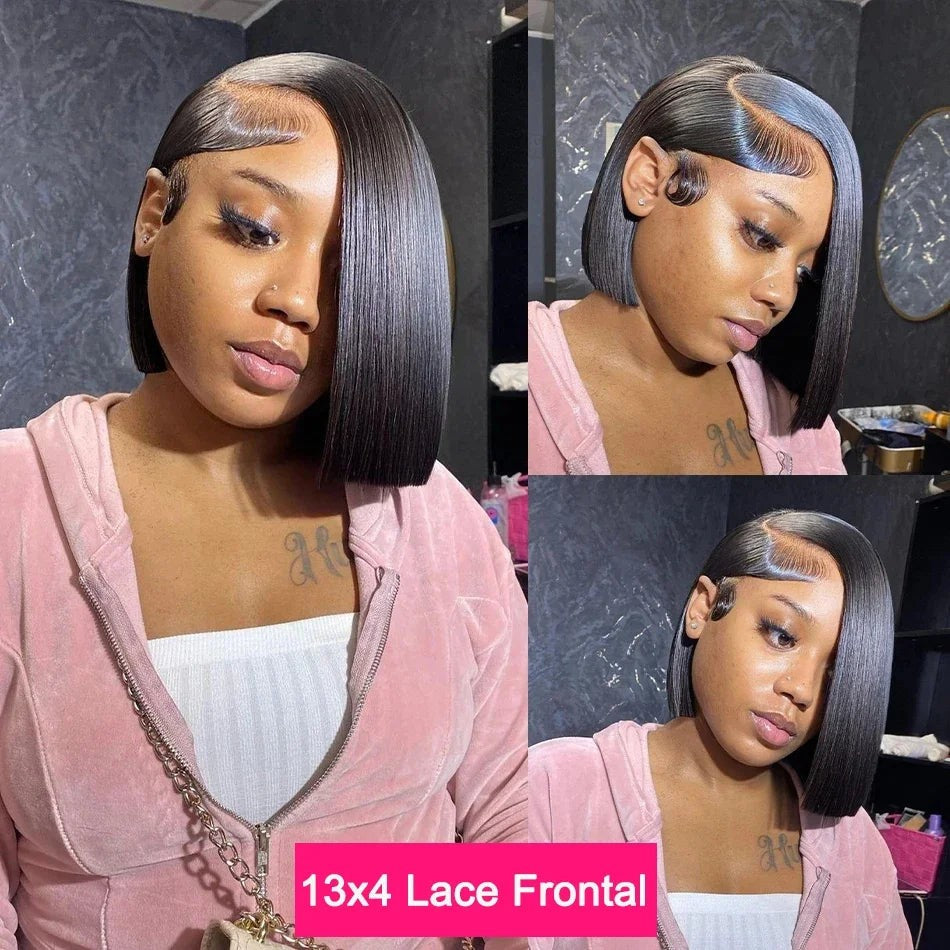 12A Double Drawn 210% Density Bone Straight Hair Bob Wig 13x4 Lace Front Wig