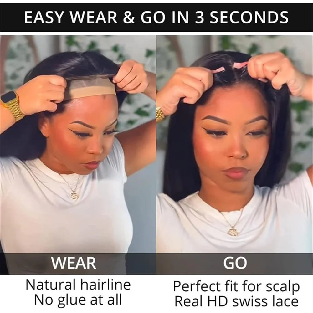 Water Wave Glueless Wig Human Hair Ready To Wear Pre Cut 4x4 Lace Closure Wig