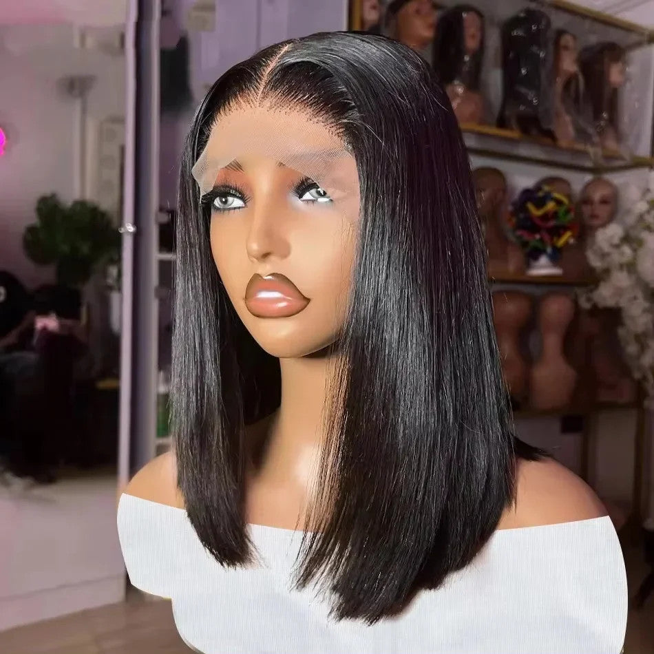 12A Double Drawn 210% Density Bone Straight Hair Bob Wig 13x4 Lace Front Wig