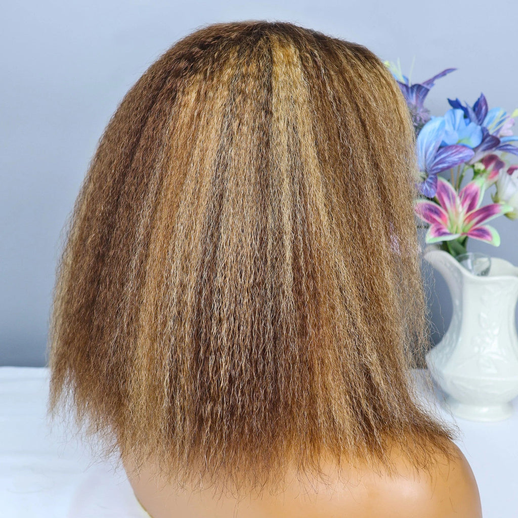 Kinky Straight 4/27 Highlight 13x4 Transparent Lace Frontal Human Hair Wigs