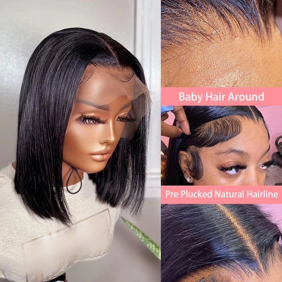 13x4 Straight Lace Frontal Bob Wig Pre Plucked 4x4 Human Hair Wigs Brazilian