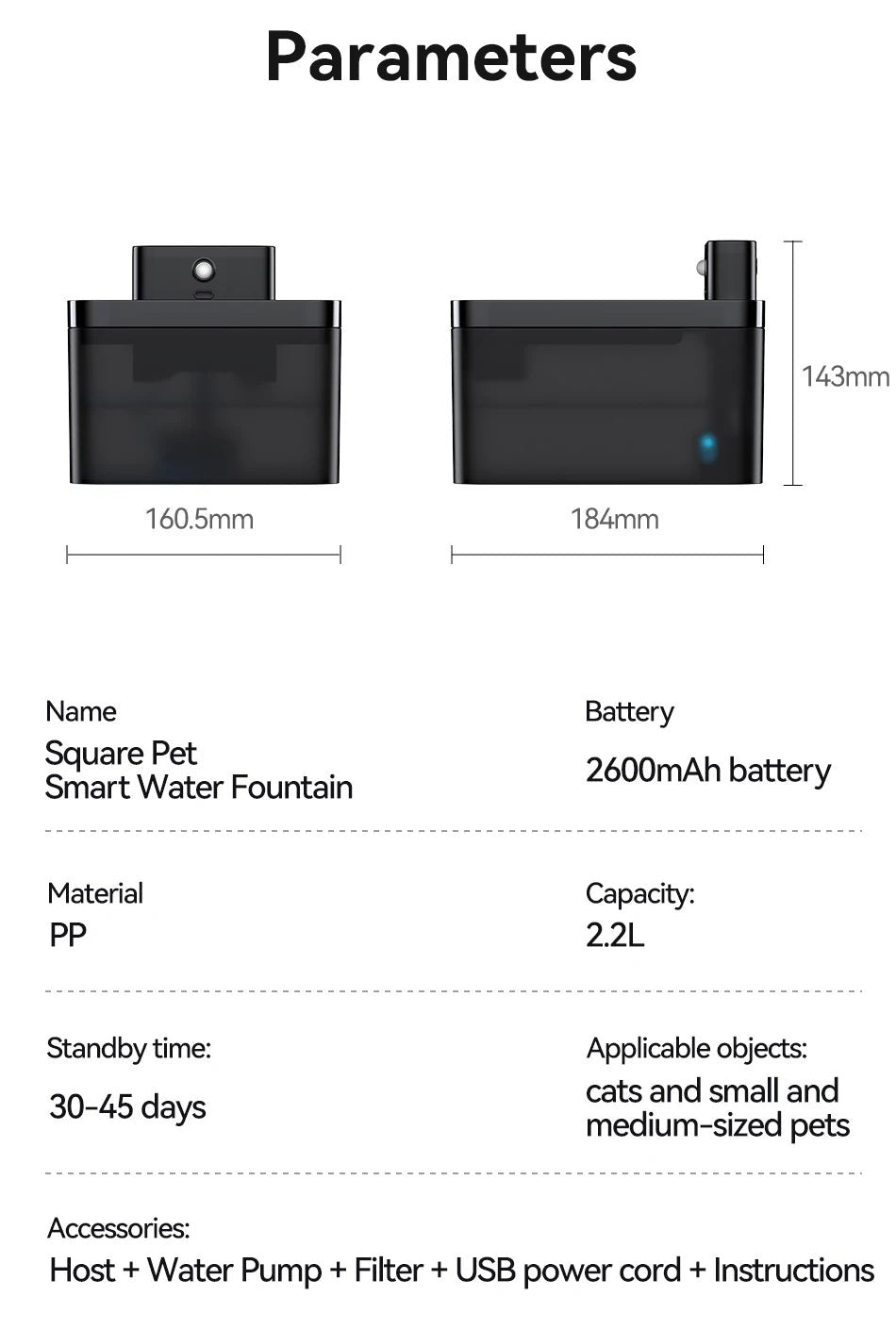 Wireless Automatic Cat Water Fountain 2600mAh Dispenser For Dog And Cat