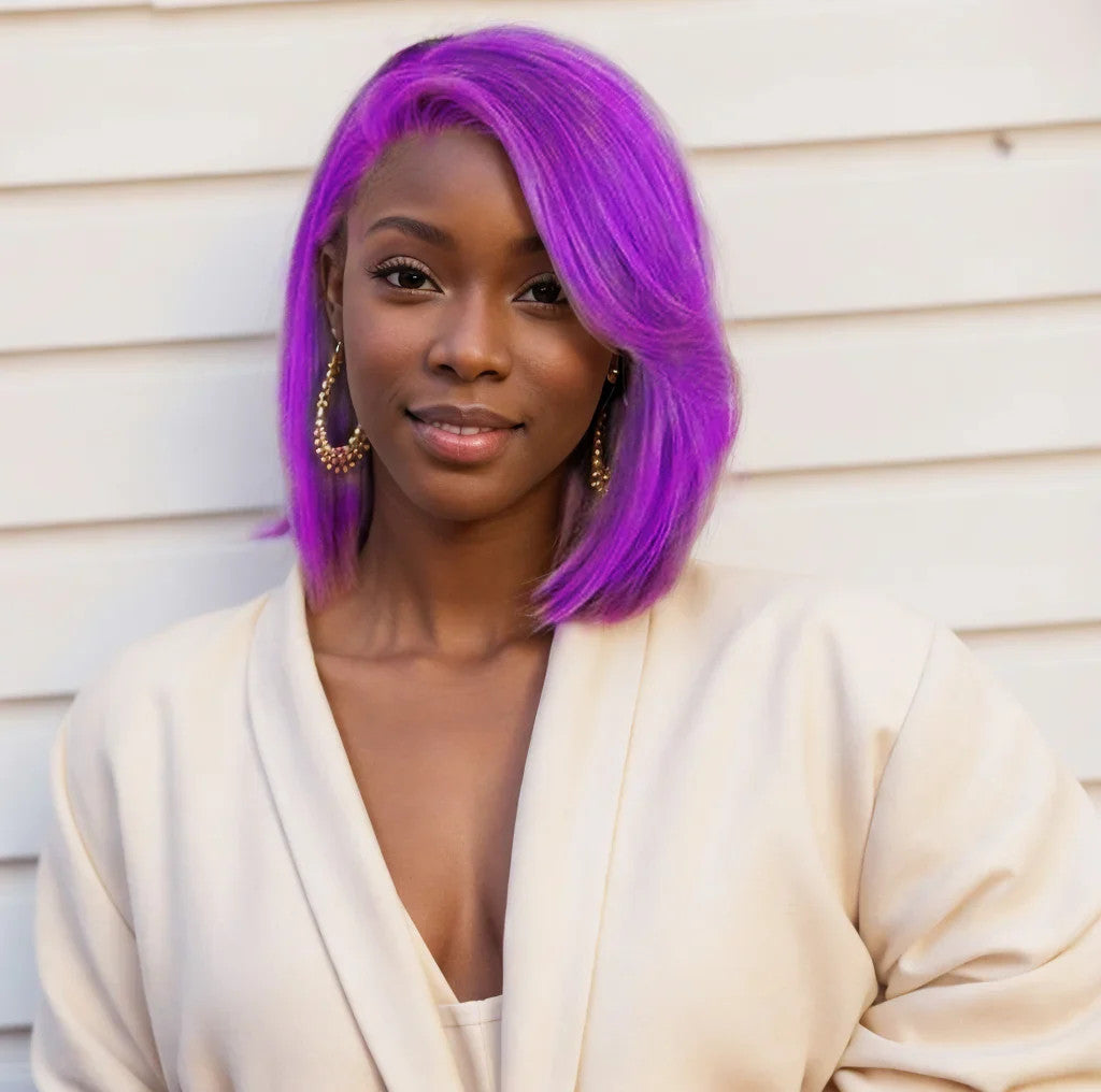 Short Bob Wig 180% Dark Purple Lace Front Human Hair Wigs For Women 13x4 Lace