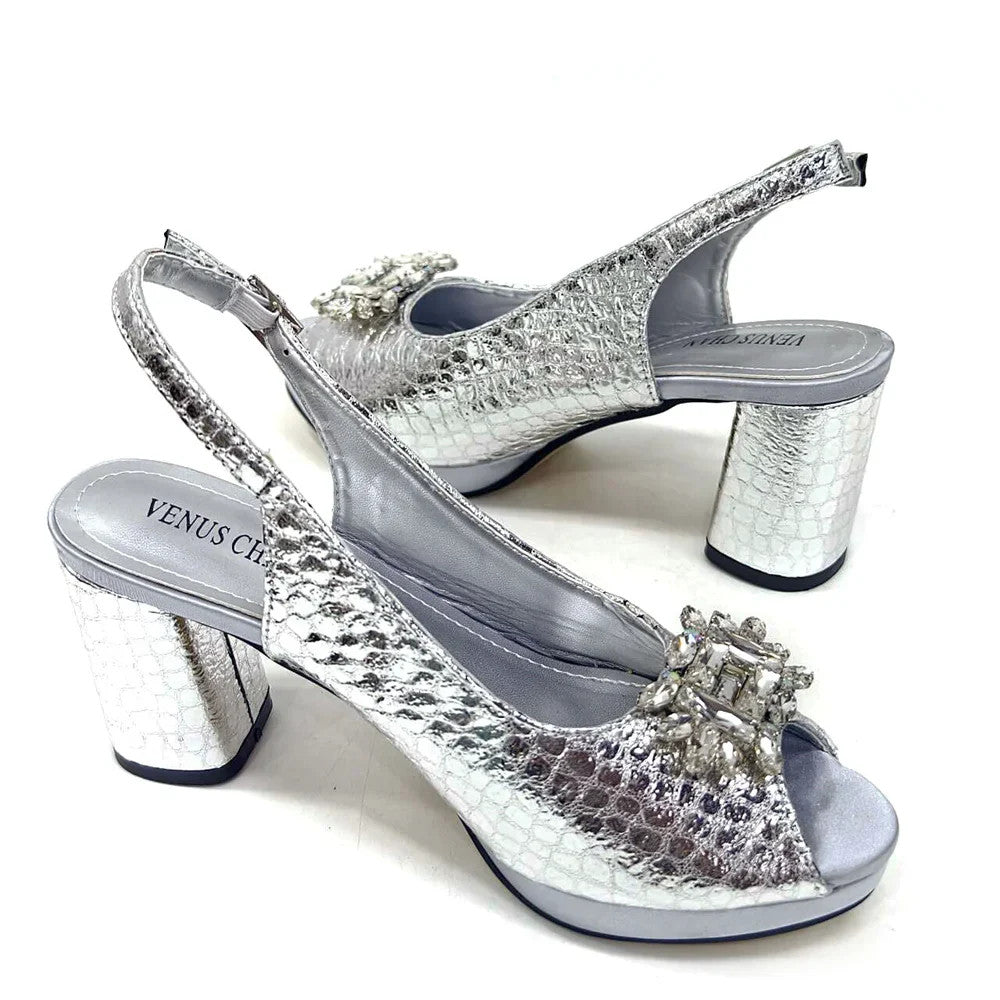 Rhinestone Bling Peep Toe Slingback Heels & Bag Set — 6 Colours | EU 37–43