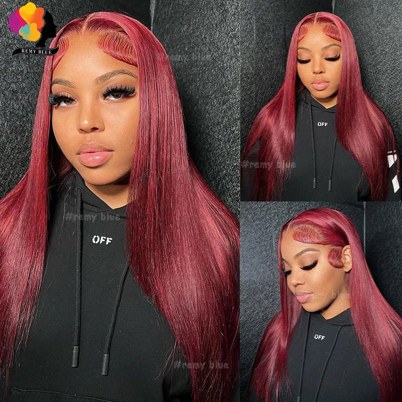 Colored Red Straight Lace Front Human Hair Wig 13x4 13x6 Transparent Lace