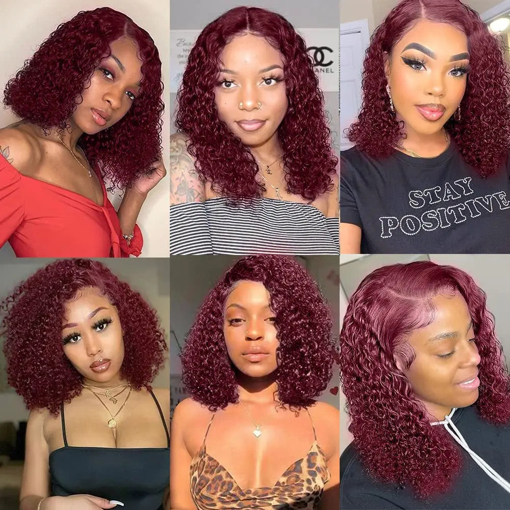 99J Burgundy Bob Deep Wave Lace Front Wigs Human Hair For Women 13x4 HD Lace
