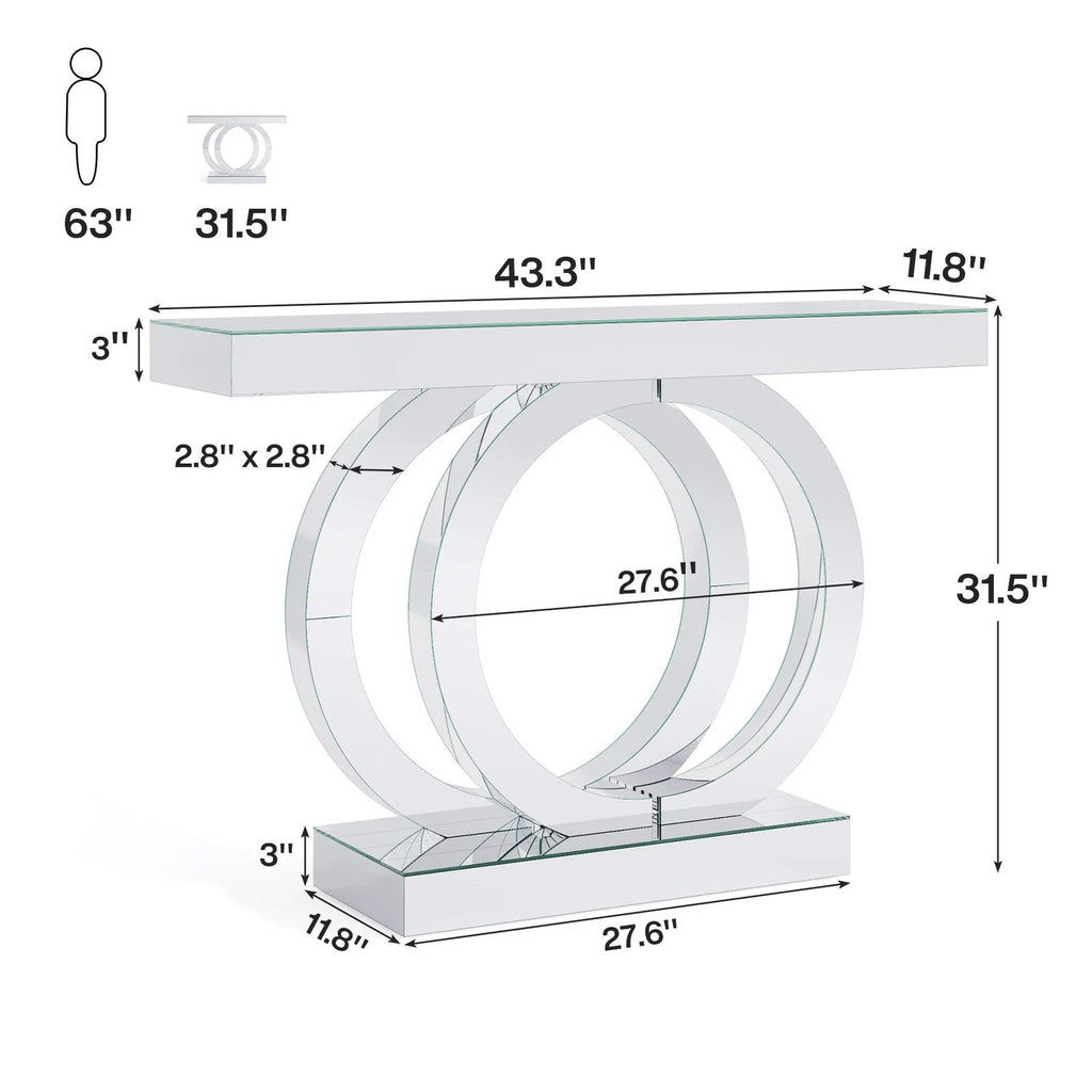 43.3-Inch (110cm)Mirrored Console Table, Modern Entryway Table with Thickened