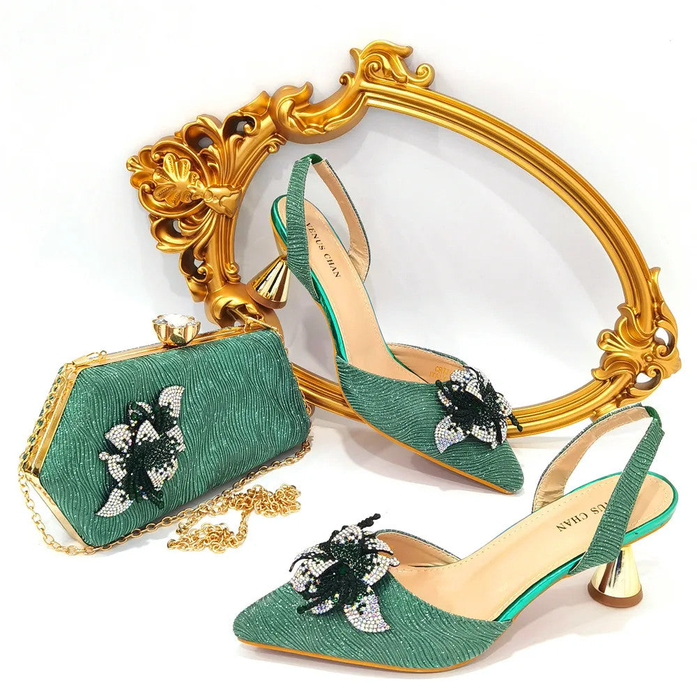 Rhinestone Flower Spike Heel Pumps — Mary Jane Pointed Toe | Black · Green · Pink · Multi | EU 37–43