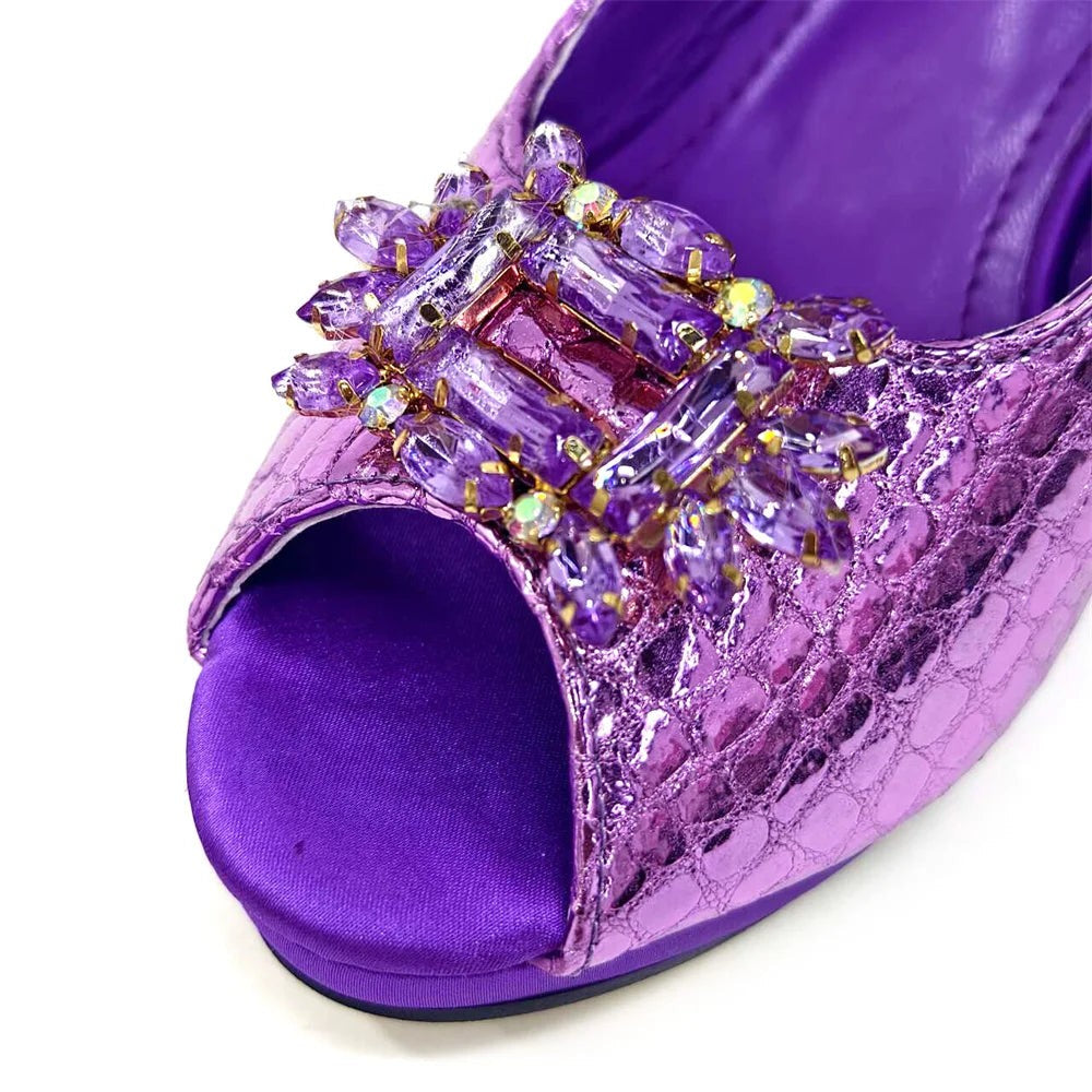 Rhinestone Bling Peep Toe Slingback Heels & Bag Set — 6 Colours | EU 37–43