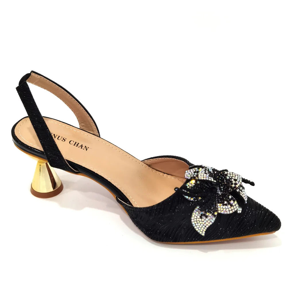 Rhinestone Flower Spike Heel Pumps — Mary Jane Pointed Toe | Black · Green · Pink · Multi | EU 37–43