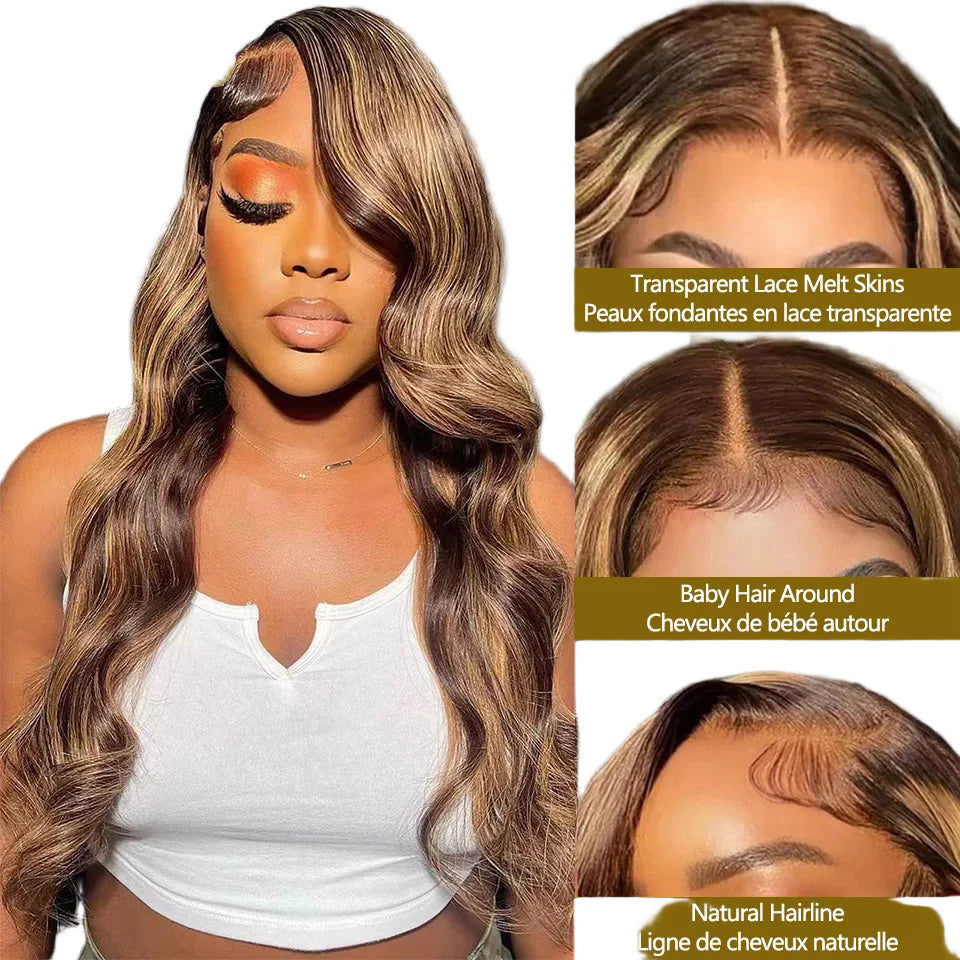 P4/27 Highlight Color Human Hair Wigs 13x4 Transparent Lace Frontal Wig Body