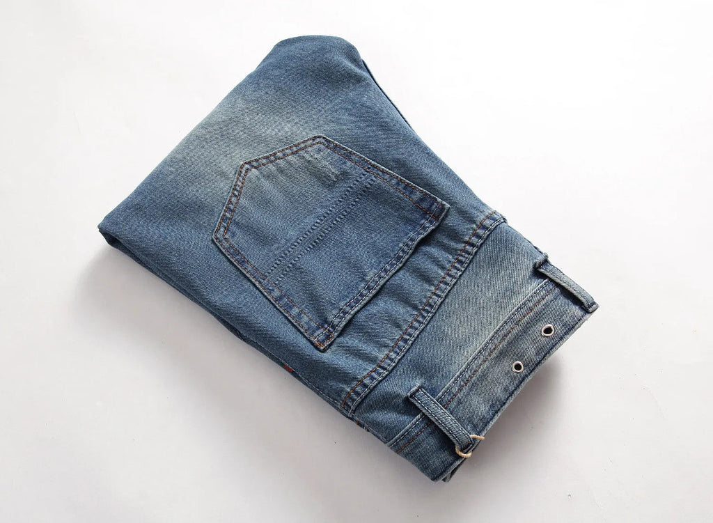Streetwear Mens Slim Fit Ripped Straight Jeans Daily Male jeans pants Autumn