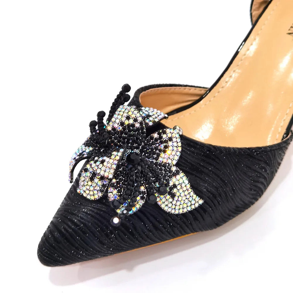Rhinestone Flower Spike Heel Pumps — Mary Jane Pointed Toe | Black · Green · Pink · Multi | EU 37–43