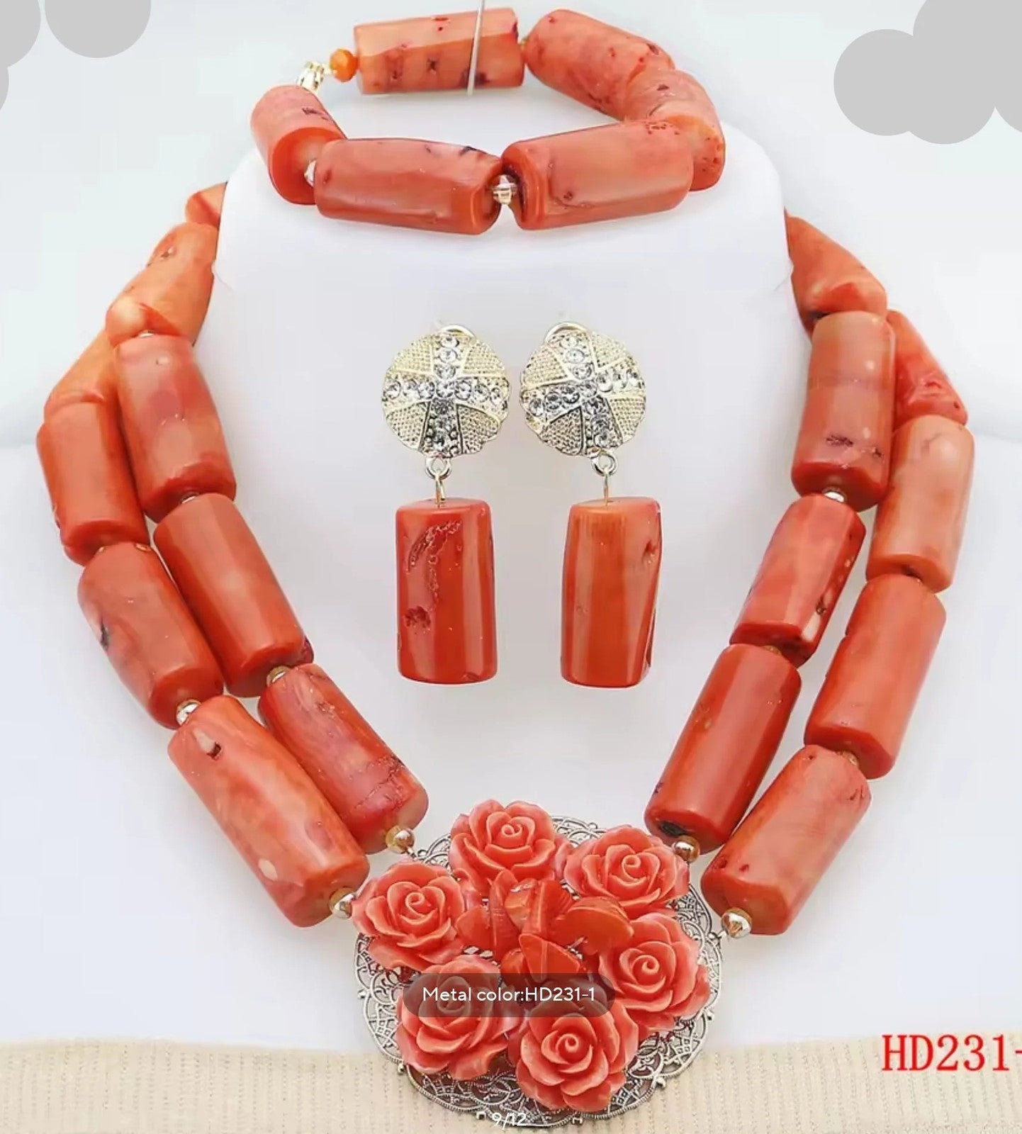 Double Layers Original Coral Nigerian Wedding Beads Jewelry Set Women Coral