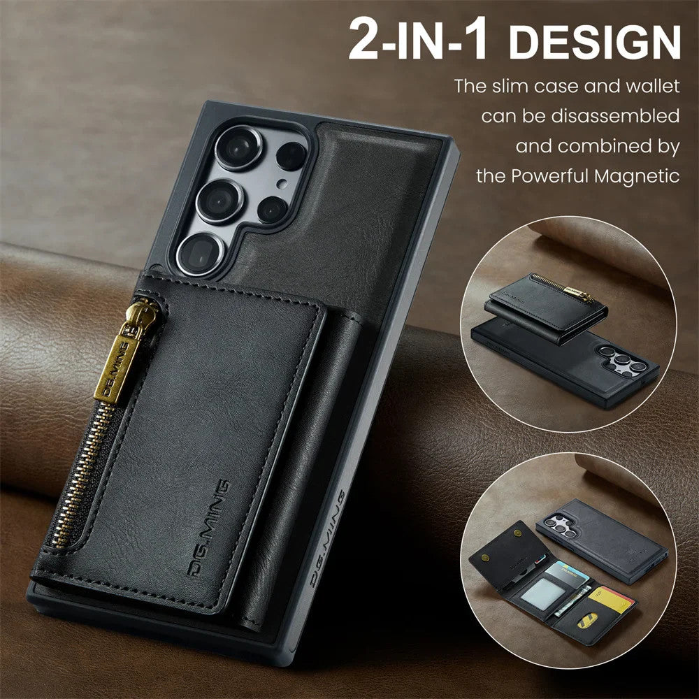DG.Ming RFID Blocking Retro Flip Leather Case For Samsung Galaxy S25 S24 S22