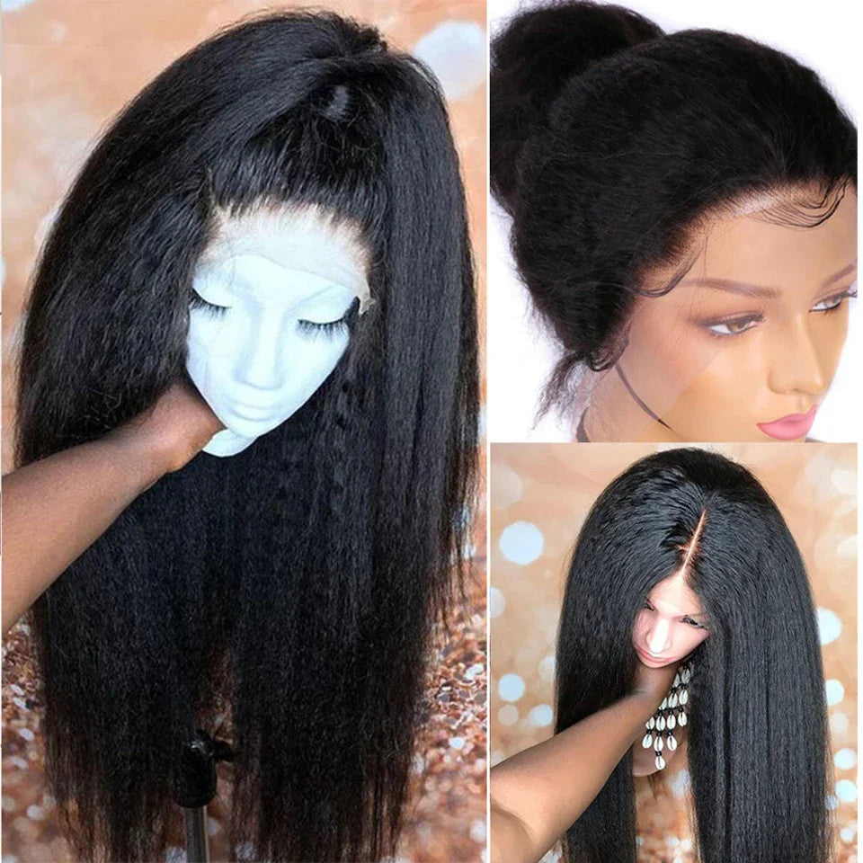 Yaki Straight Wig 360 Lace Frontal HD Human Hair Wigs Full Lace Kinky Straight