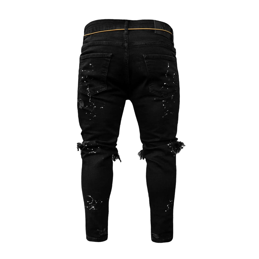 New 2025 Ripped Hole Jeans for Men Hip Hop Cargo Pant Distressed Denim Jeans