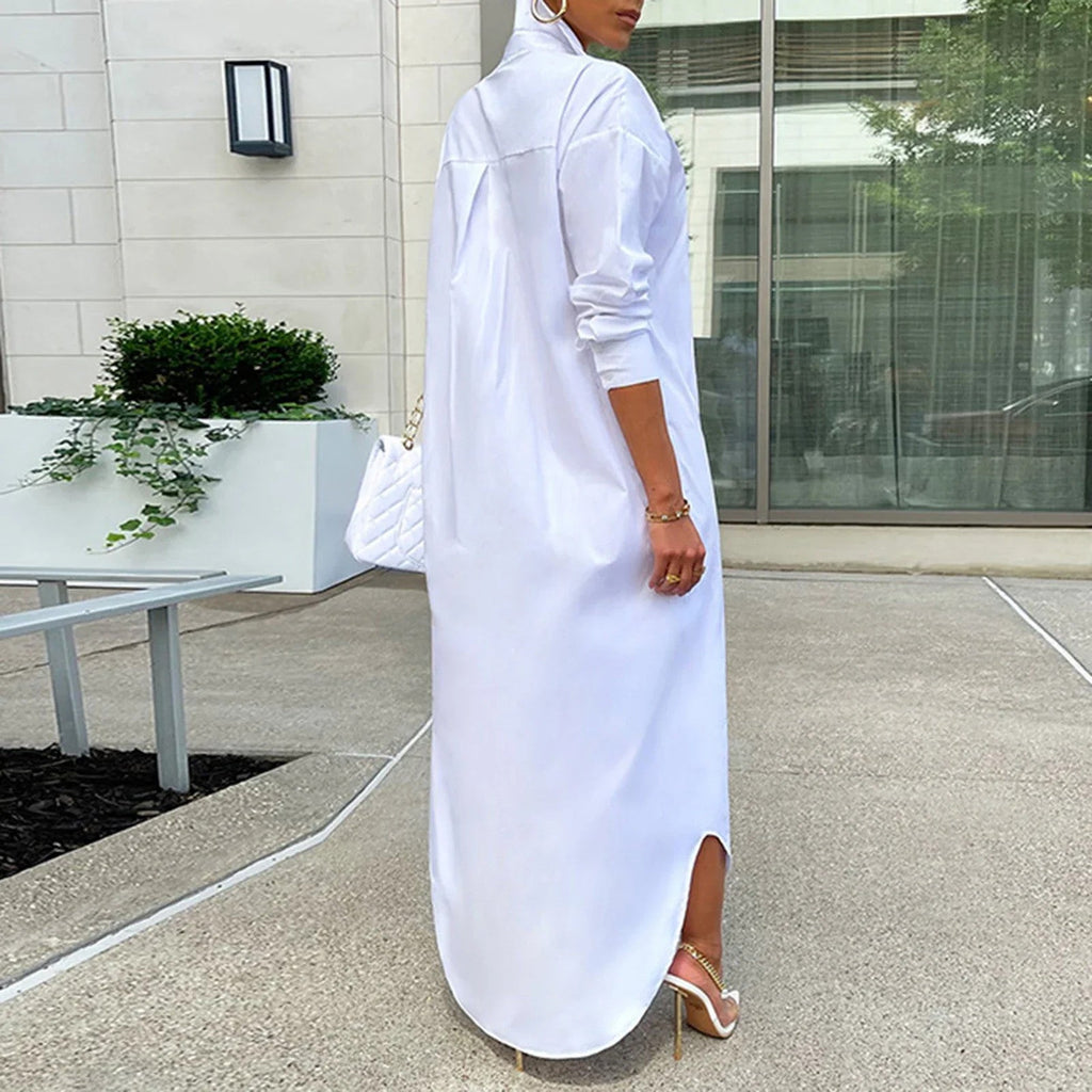 Women Shirt Windproof Shirt Dress Versatile Hem Stylish Autumn Winter Solid