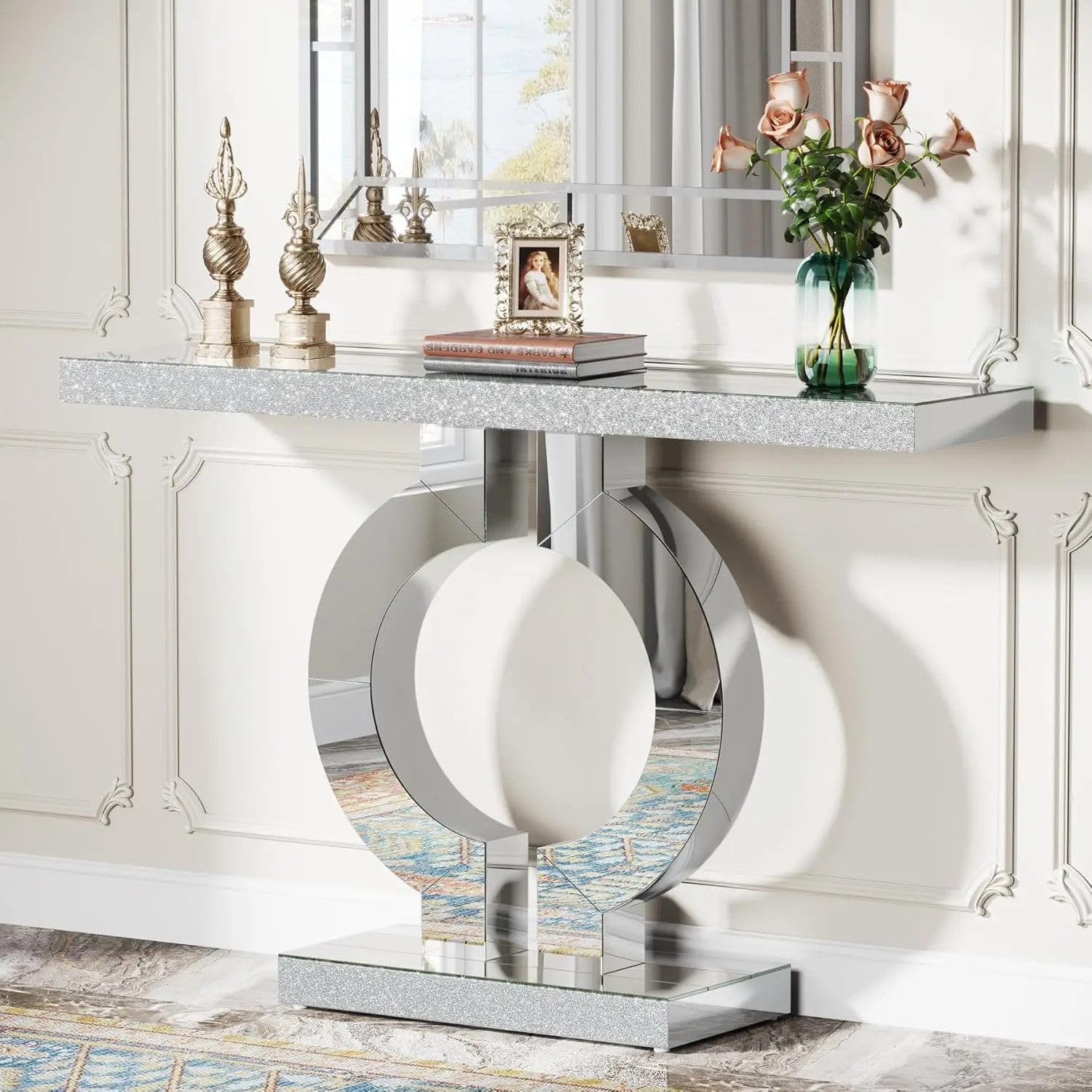 43.3-Inch (110cm)Mirrored Console Table, Modern Entryway Table with Thickened