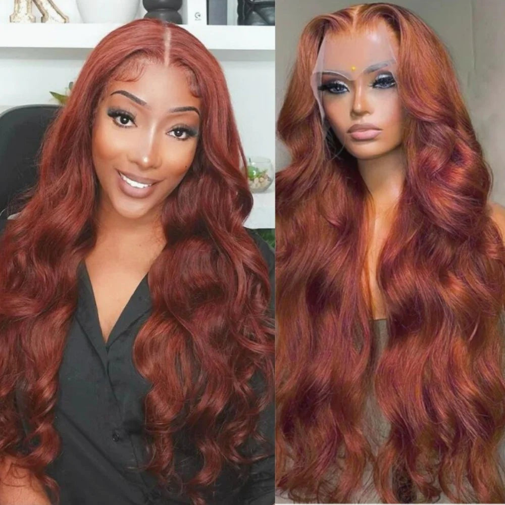 HD 13x4 Reddish Brown Lace Front Colored Glueless Human Hair Wigs Brazilian