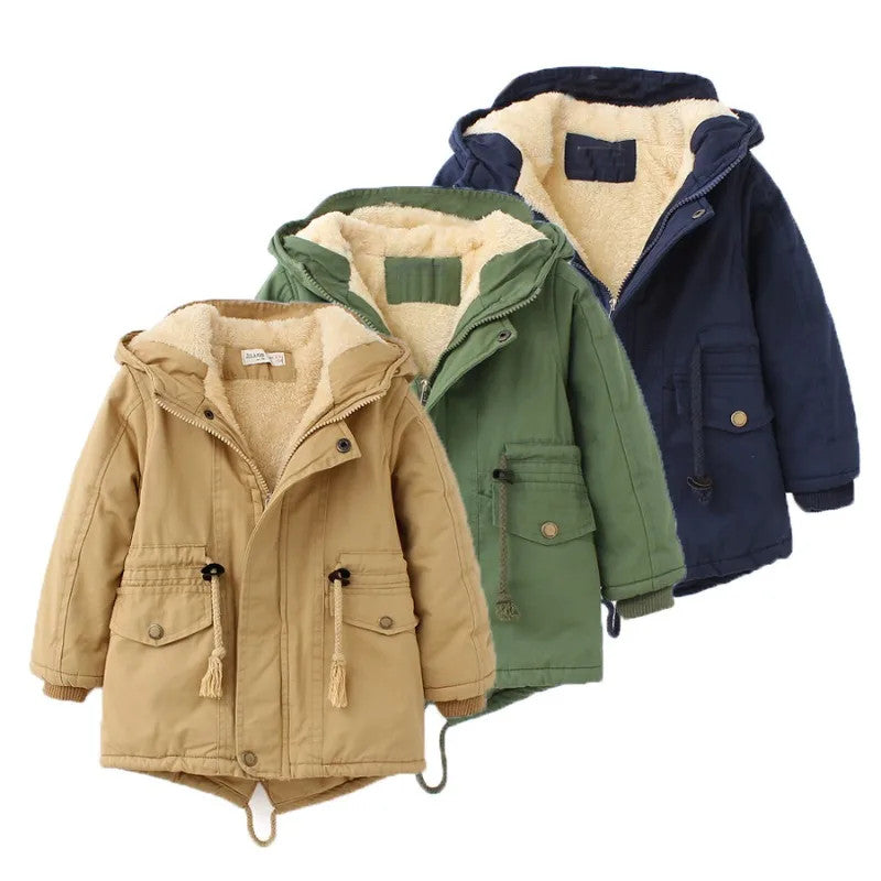 Winter Kids Clothes Plus Velvet Thicken Warm Jacket for Girls Casual Zipper
