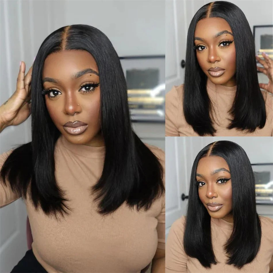 12A Double Drawn 210% Density Bone Straight Hair Bob Wig 13x4 Lace Front Wig
