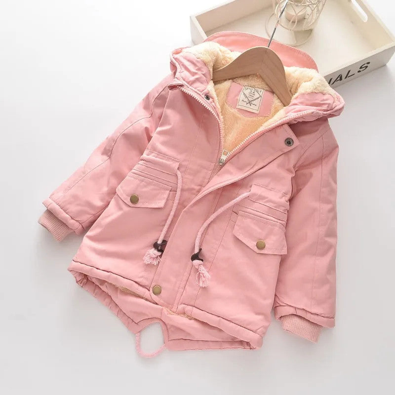 Winter Kids Clothes Plus Velvet Thicken Warm Jacket for Girls Casual Zipper