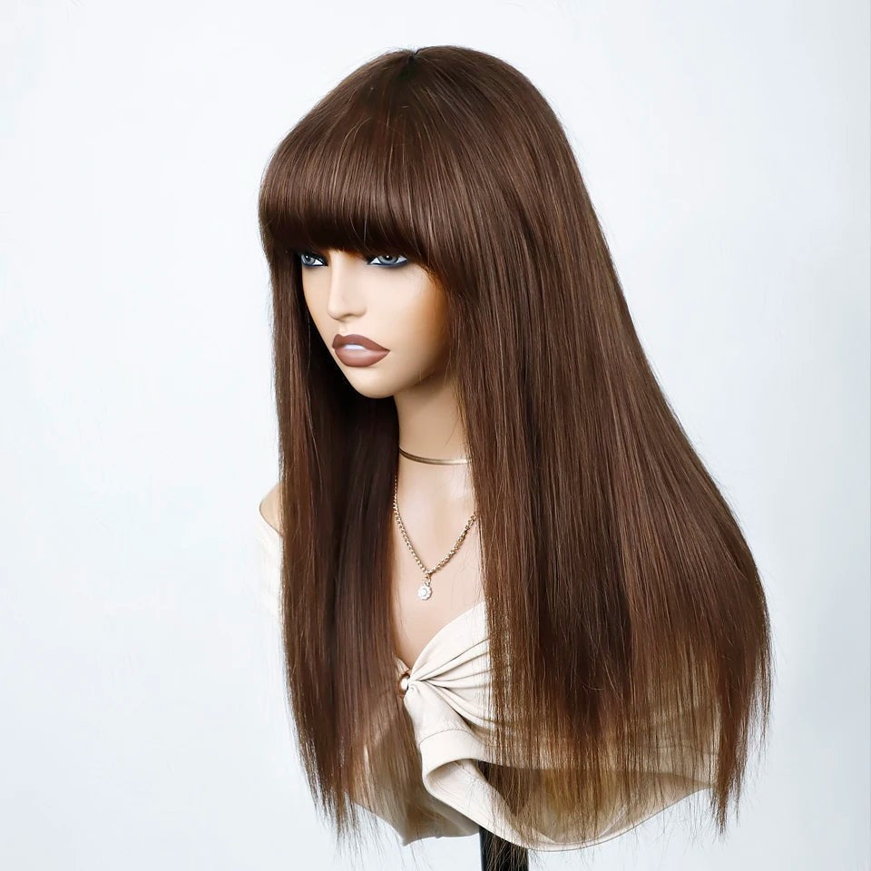 Human Hair Wigs With Bang Brazilian Straight Red Burgundy Human Hair Wigs Brown