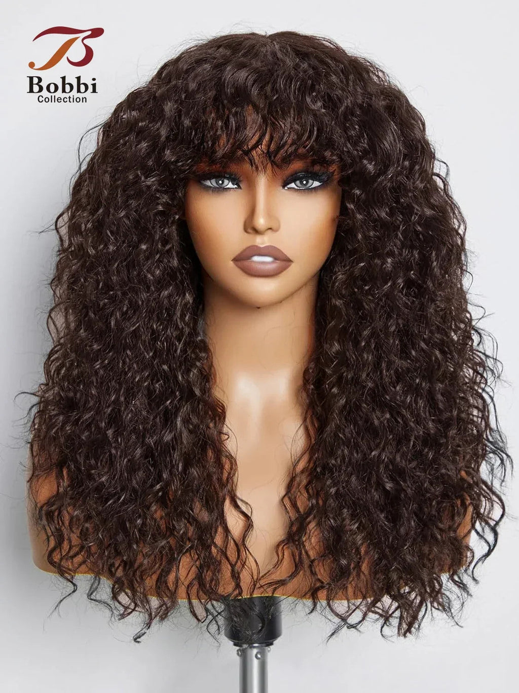 100% Human Hair Wigs with Bang Full Wig Brown Black Highlight Water Wave