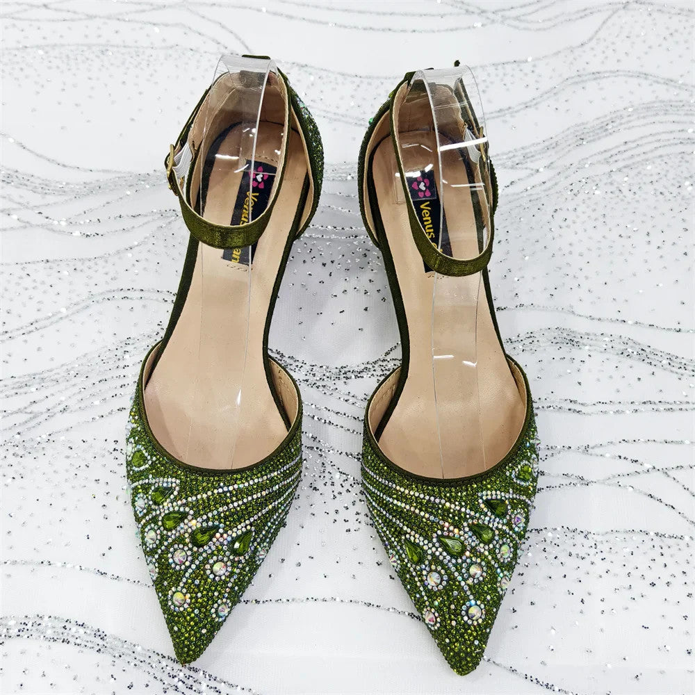 Rhinestone Slingback Pumps & Bag Matching Set — Bling Pointed Toe | 5 Colours | EU 37–43