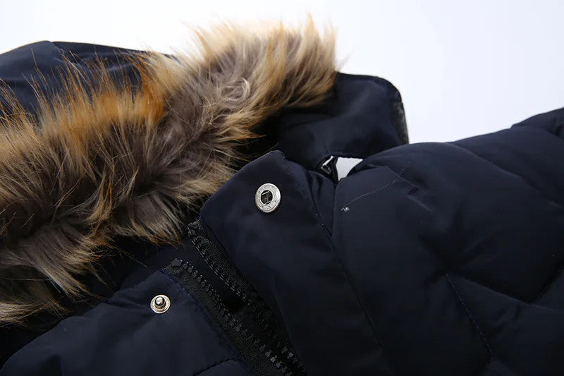 2-8 Years Winter Boys Jacket Thick Keep Warm Lining Plush Detachable Hat Hooded