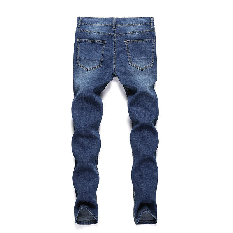 2025 New Fashion Street Style Ripped Skinny Jeans Men Vintage wash Solid Denim
