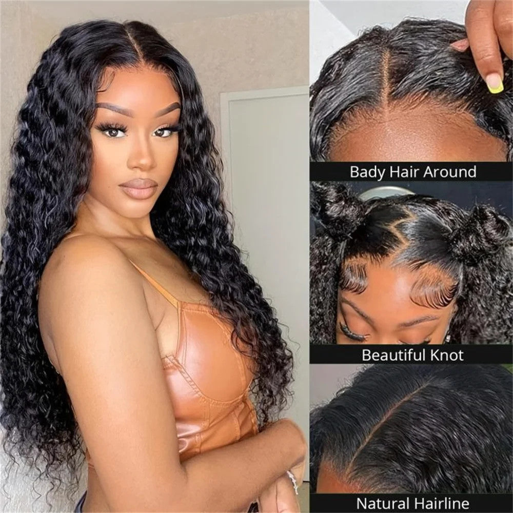 Water Wave Glueless Wig Human Hair Ready To Wear Pre Cut 4x4 Lace Closure Wig